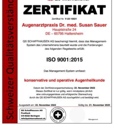 Augenarzt Hattersheim Eine Urkunde mit dem Wort Zefrikat darauf.