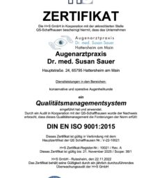 Augenarzt Hattersheim Ein Flyer mit der Aufschrift zerfikat.